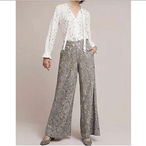 NWT ANTHROPOLOGIE Feather Bone Wide Leg Lace Pants M - Picture 5 of 14